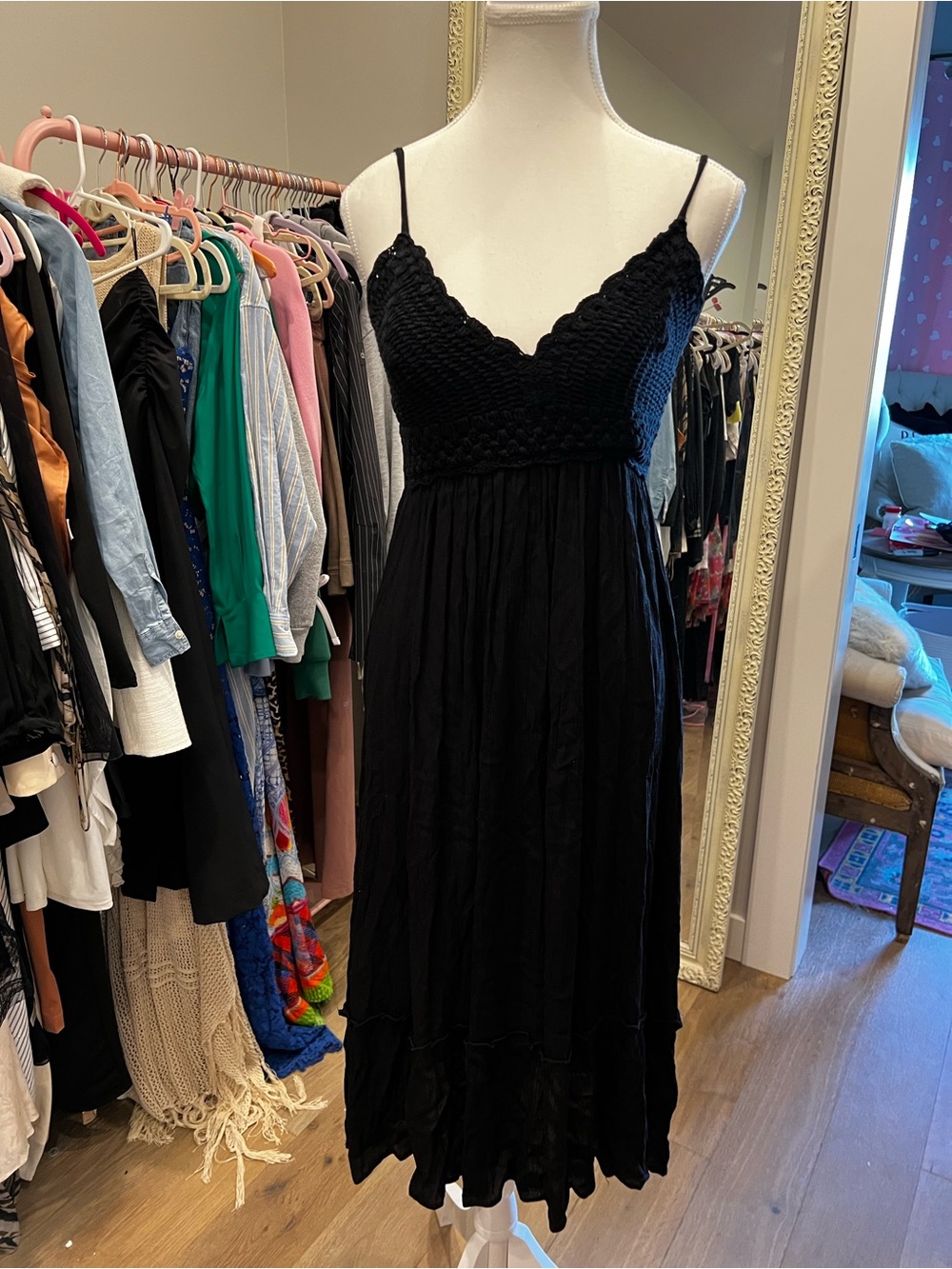 Blush Black Dress with Smocked Detail